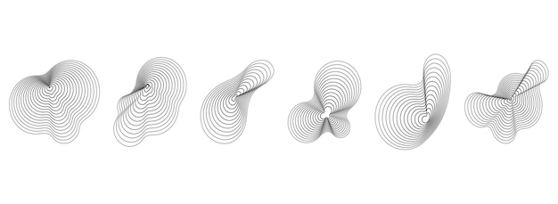 Abstract topography circles Organic texture shapes Vector outline illustrations set