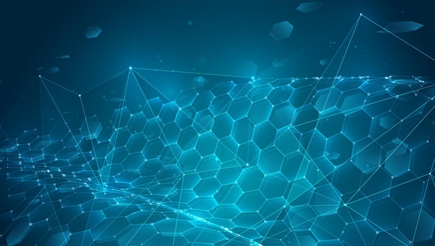 abstract vector background with hexagons. landscape of the virtual world. 3d design