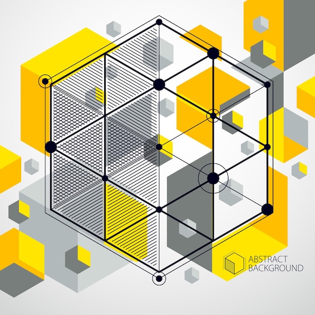 Abstract vector composition with simple geometric figures, symbols, art yellow background. Technical plan, abstract engineering draft for use in graphic and web design.