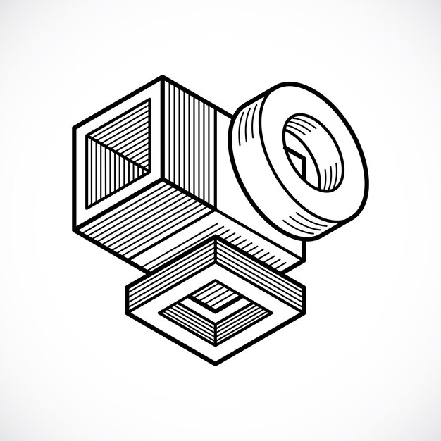 Abstract vector isometric dimensional shape made using geometric figures.