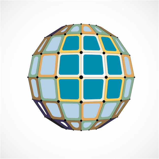 Abstract vector low poly object with black lines and dots connected. Colorful 3d futuristic globe with overlapping lines mesh and squares.