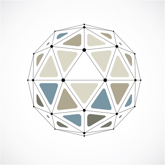 Abstract vector low poly object with black lines and dots connected. Colorful 3d origami futuristic form with black overlapping lines mesh.