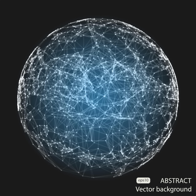 Abstract vector mesh spheres Futuristic atom technology style Elegant background Flying debris