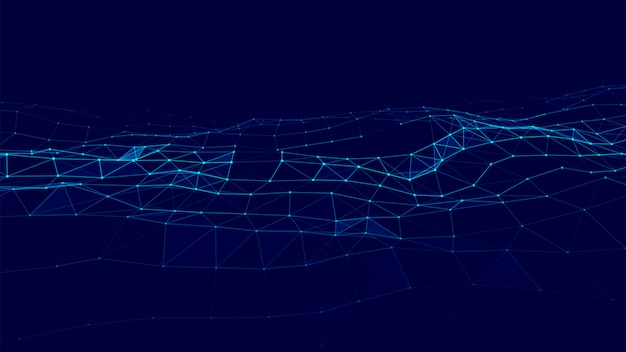 Abstract vector technology wave of particles Big data visualization Background with motion dots and lines Artificial intelligence