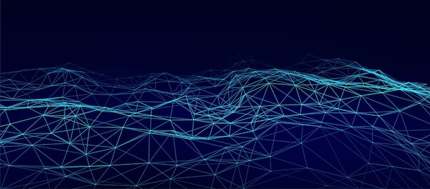 Abstract vector technology wave of particles Big data visualization Background with motion dots and lines Artificial intelligence