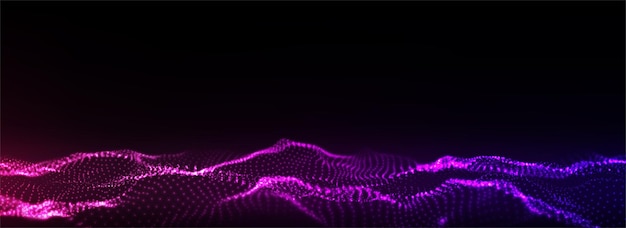 Abstract vector technology wave with motion glowing dots Dark cyberspace in digital background Connection big data Futuristic wireframe texture Dynamic analysis a network connection