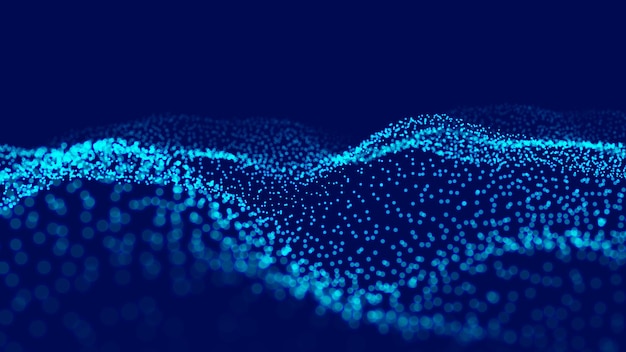 abstract wave with moving dots flow of particles vector cyber technology illustration