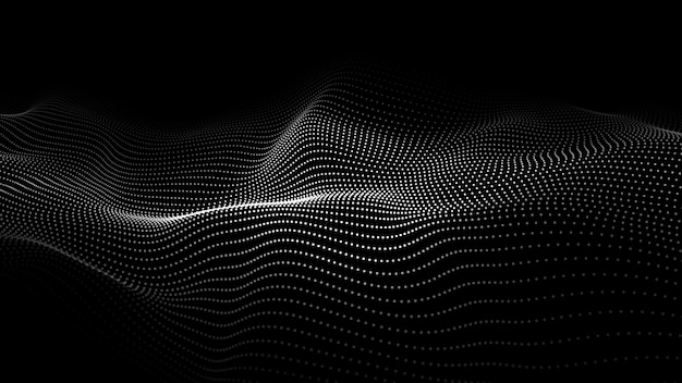 abstract wave with moving dots flow of particles vector cyber technology illustration