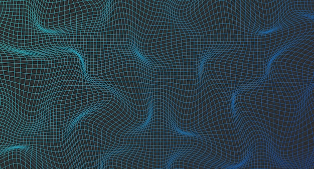 Abstract wavy 3d mesh Geometric dynamic wave Distorted square grid Warped mesh texture Wireframe wave geometry grid Vector illustration
