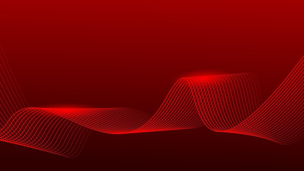 Abstract wavy lines on dark red gradient background Dynamic flowing glowing lines background Vector illustration