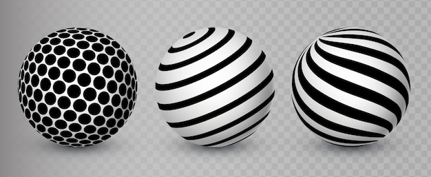 abstract white ball set with pattern sphere collection 3d circle shape round dotted and striped ball