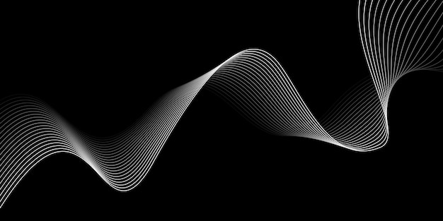 Abstract white wave lines on black background