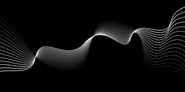 Abstract white wave lines on black background