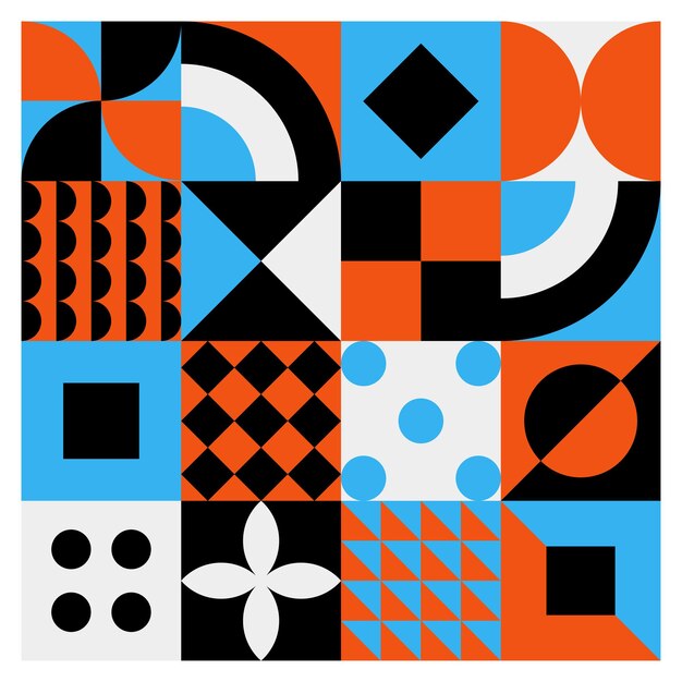 Abstrakti Bauhaus geometrinen kuvio tausta vektori ympyrä kolmio ja neliöviivat väritaide
