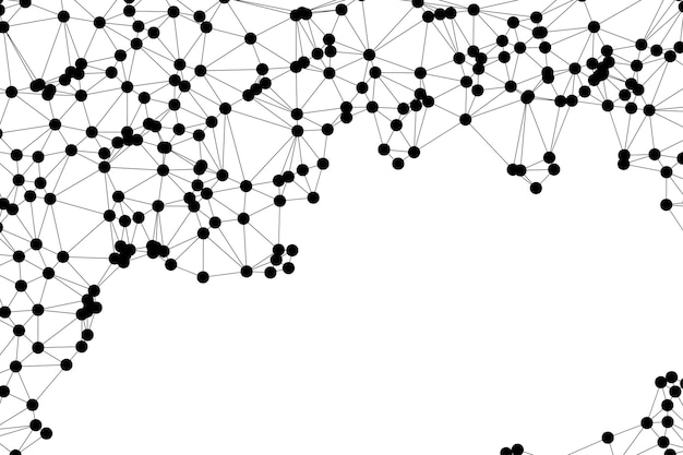 Abstrakti monikulmioverkko, jossa on mustia solmuja ja ohuita viivoja, jotka luovat minimalistisen geometrisen verkkomallin