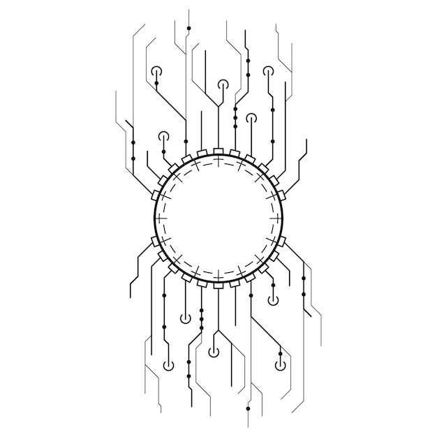 Abstrakti musta yksinkertainen viiva CPU tietokoneteknologia piirros ääriviiva elementti vektori design tyyli