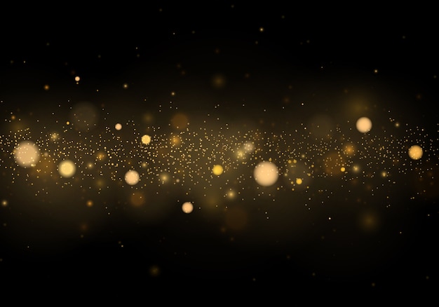 Abstrakti tausta kultaisella bokeh-efektillä. Joulu. Kimaltelevia taianomaisia pölyhiukkasia. Taikakonsepti.