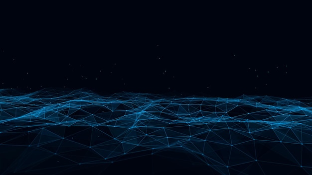 Abstrakti teknologia-aalto, hiukkasia Suurten tietojen visualisointi Tumma vektoritausta