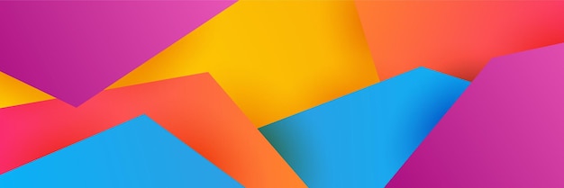 Abstrakti värikäs monikulmiobannerin design-mallipohja. Värikäs tekninen verkko-banneri geometrisilla muodoilla ja gradienttiväreillä. Vektorin graafisen designin bannerikuvioesitystausta
