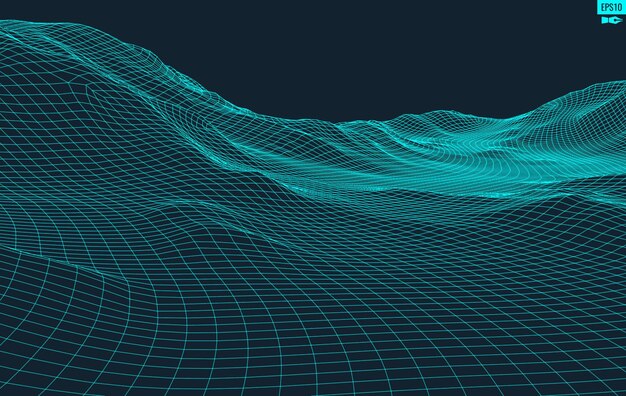 Abstrakti vektorimaisematausta Cyberspace grid 3d -teknologiavektorikuva