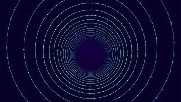 Abstrakti wireframe-tunnelivektori, madonreikä, 3d-portaali, ruudukko, futuristinen fantasiatunneli
