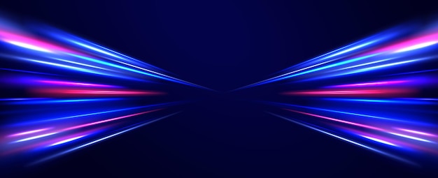 Acceleration speed motion on night road Magic moving fast speed police lines Blurred car light