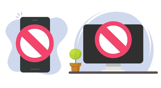 Access restricted denied on laptop computer and mobile cell phone screen icon graphic