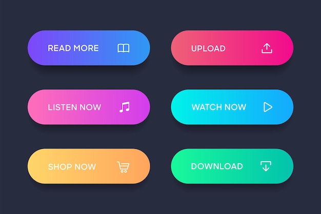 Action button click link buttons. Add to cart, shop now, download buttons. Online shopping icons