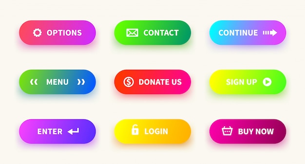 Action gradient button. Learn more web ui navigation buttons, mobile game app, download banner. gradient