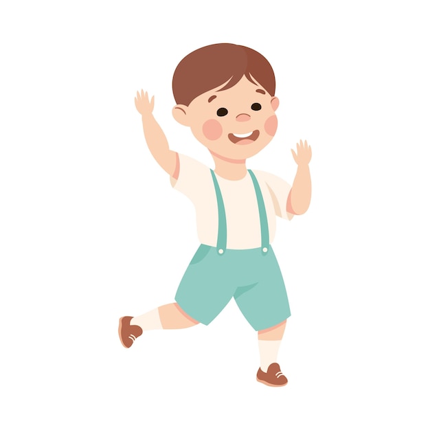 Adorable Boy Running Wearing Casual Clothes Preschool Kid Having Fun on Isolated White Background Vector Illustration