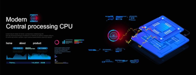 Advertisement new generation processor for computer Cyber background with powerful processor Development of electronic circuits and microdevices Advanced internet technologies