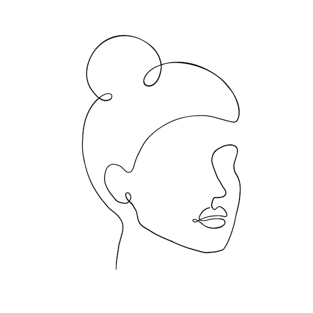 Aesthetic one line art. Line female portrait. Abstract woman portrait. Minimalistic female portrait.