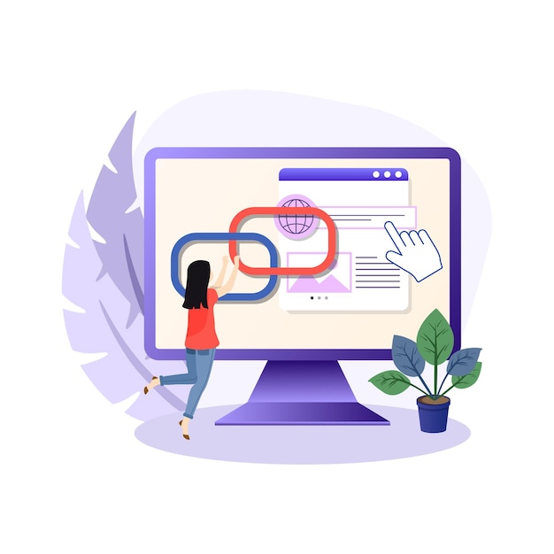Affiliate link illustration Clicking on affiliate link on monitor computer screen Vector illustration on white background