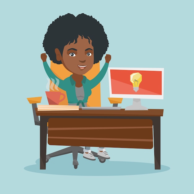 African-american happy woman having business idea.