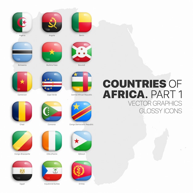 African Countries Flags 3D Glossy Icons Set
