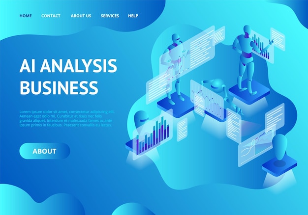 AI Analysis Business Concept Card Landing Web Page Template Vector