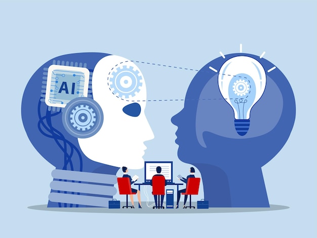 AI Artificial Intelligence or processing chip into human brain with Light bulb development innovatio