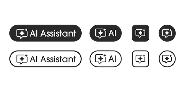 AI assistant button user interface Artificial intelligence bot support symbol flat design for app website and interfaces UI UX elements Vector illustration