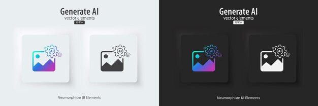 AI generate image icon A set of buttons with symbols Image enhancement improved quality generated Artificial intelligence technology concept Neumorphism style UI UX design Vector illustration