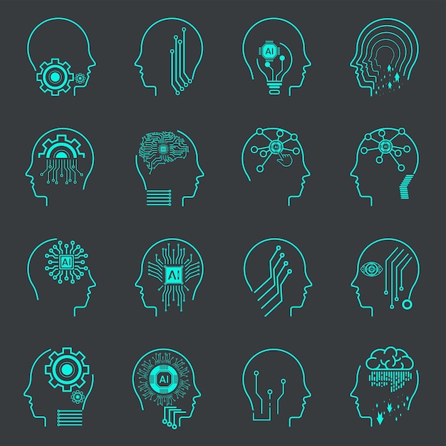 ai icon sets on dark background collection of symbols technology vector elements artificial