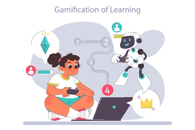 AI in children education Little school girl gaining knowledge with help