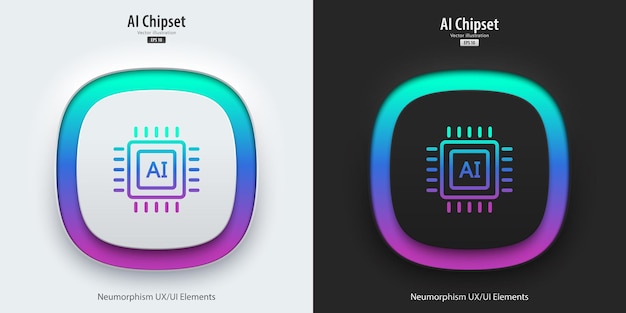 AI processor chip icon A set of buttons with Chip symbols Artificial intelligence technology concept Neumorphism style UI UX design Vector illustration