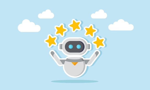 AI robot juggling several stars illustration of AI capable of assisting in improvising business product quality
