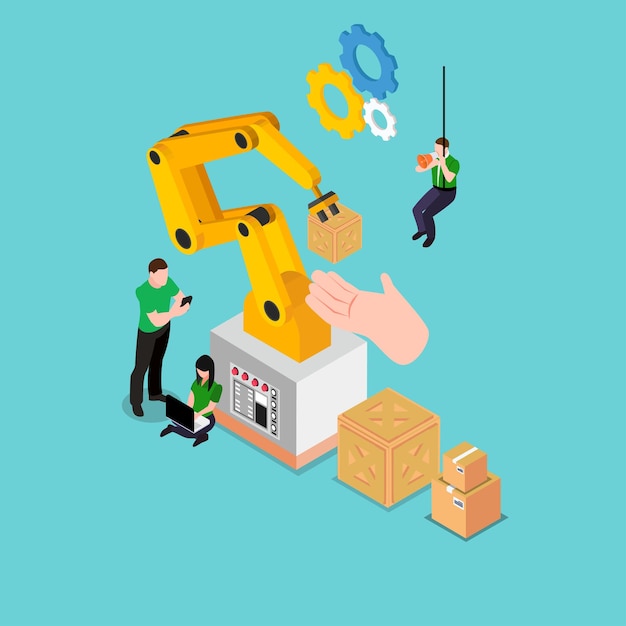 AI robots helping logistics 3d isometric
