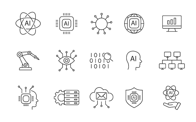 AI technology icons for web Set of web icons in line style