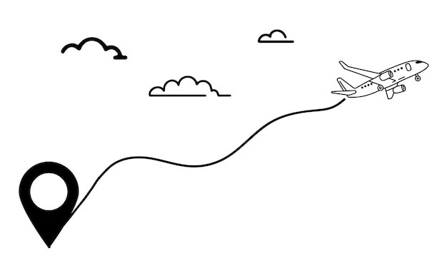 Airplane flat icon sign design outline doodle international travel vector illustration on white back