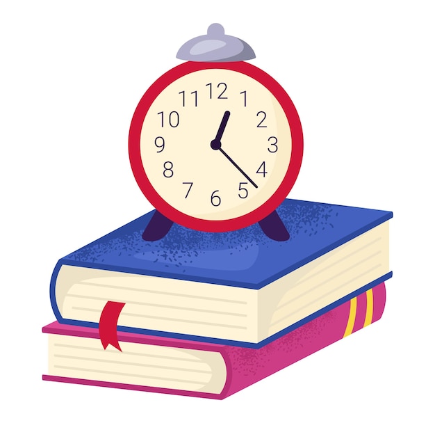 alarm clock stack books suggesting time management deadline education concept exam preparation