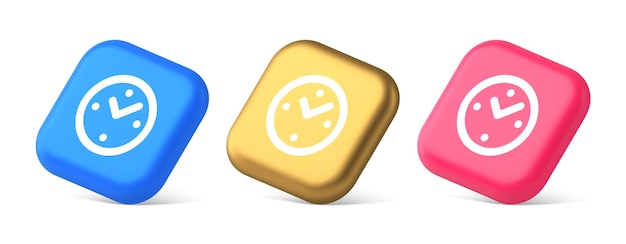 Alarm clock time countdown button deadline measurement 3d realistic icons