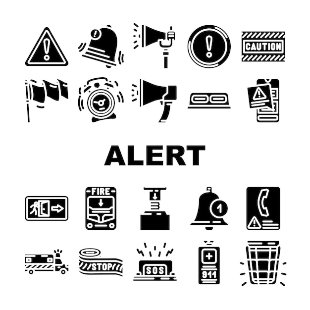 Alert caution error danger icons set vector