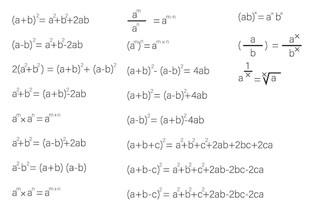 Algebraic identities expression formula Scientific education square formulas